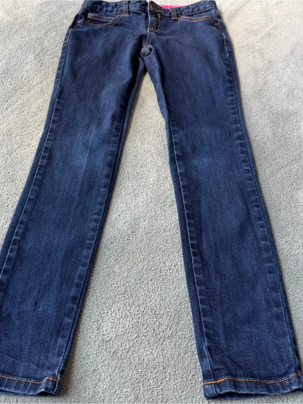 Garnet Hill Kids Dark Blue Skinny Jeans with Pink Waistband